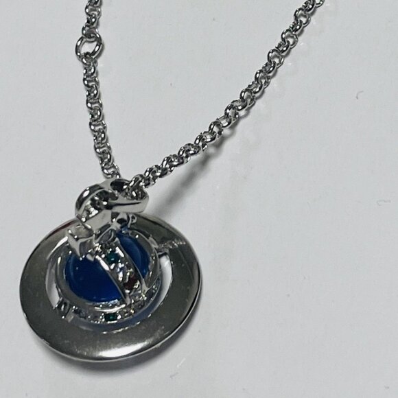 New Silver Vivienne Westwood Glacier Blue Saturn Orb Long chain Necklace - Picture 7 of 7